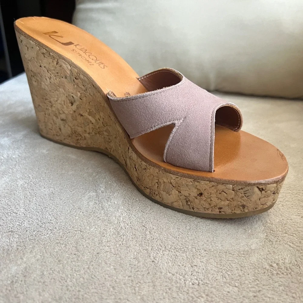 K.‎ Jacques St. Tropez Women 9-9.5 EU 40 Mauve Taupe Suede Wedge Platform Sandal